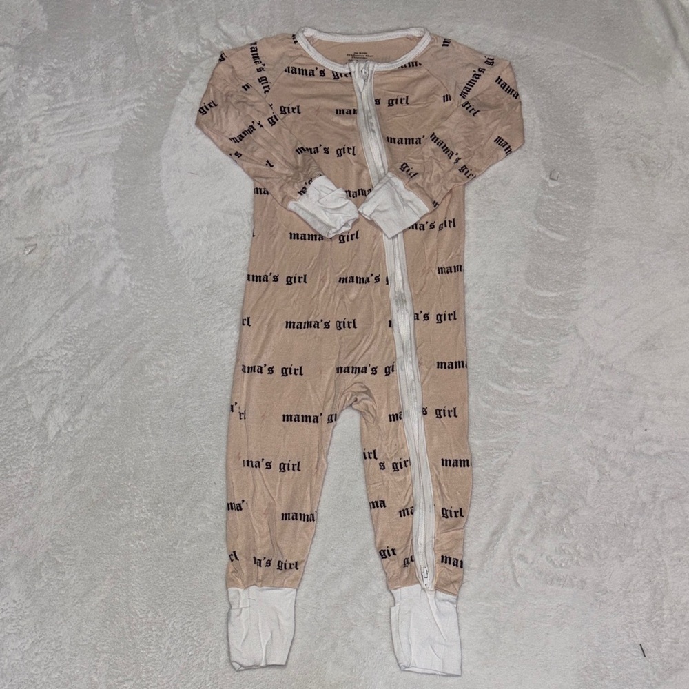 Bamboo Mama's Girl Tan and White Kids One Piece